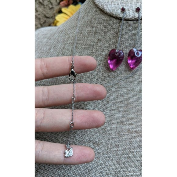 Swarovski Swan Brand Fuchsia Pink Crystal Heart Necklace Earrings Jewelry Set - Picture 5 of 11